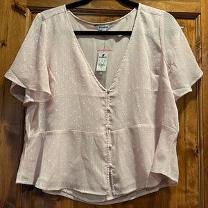 Light pink peplum cropped V neck blouse with sparkle accents!